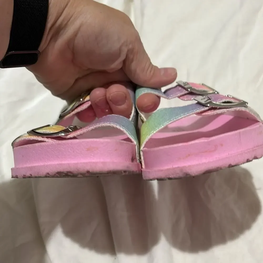 Capelli of New York 12/13!rainbow glitter pink birkenstock like slides euc